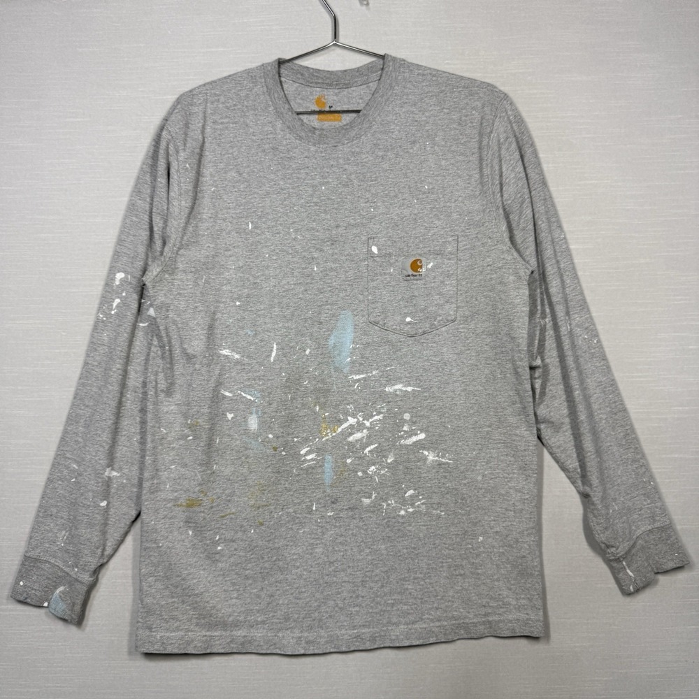 Carhartt‎ Pocket Shirt Men Medium Gray Original Fit Paint Splatter Workwear K126
